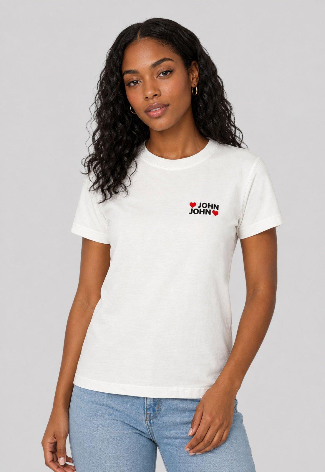 Camiseta Feminina John John Estampa Frontal Branca