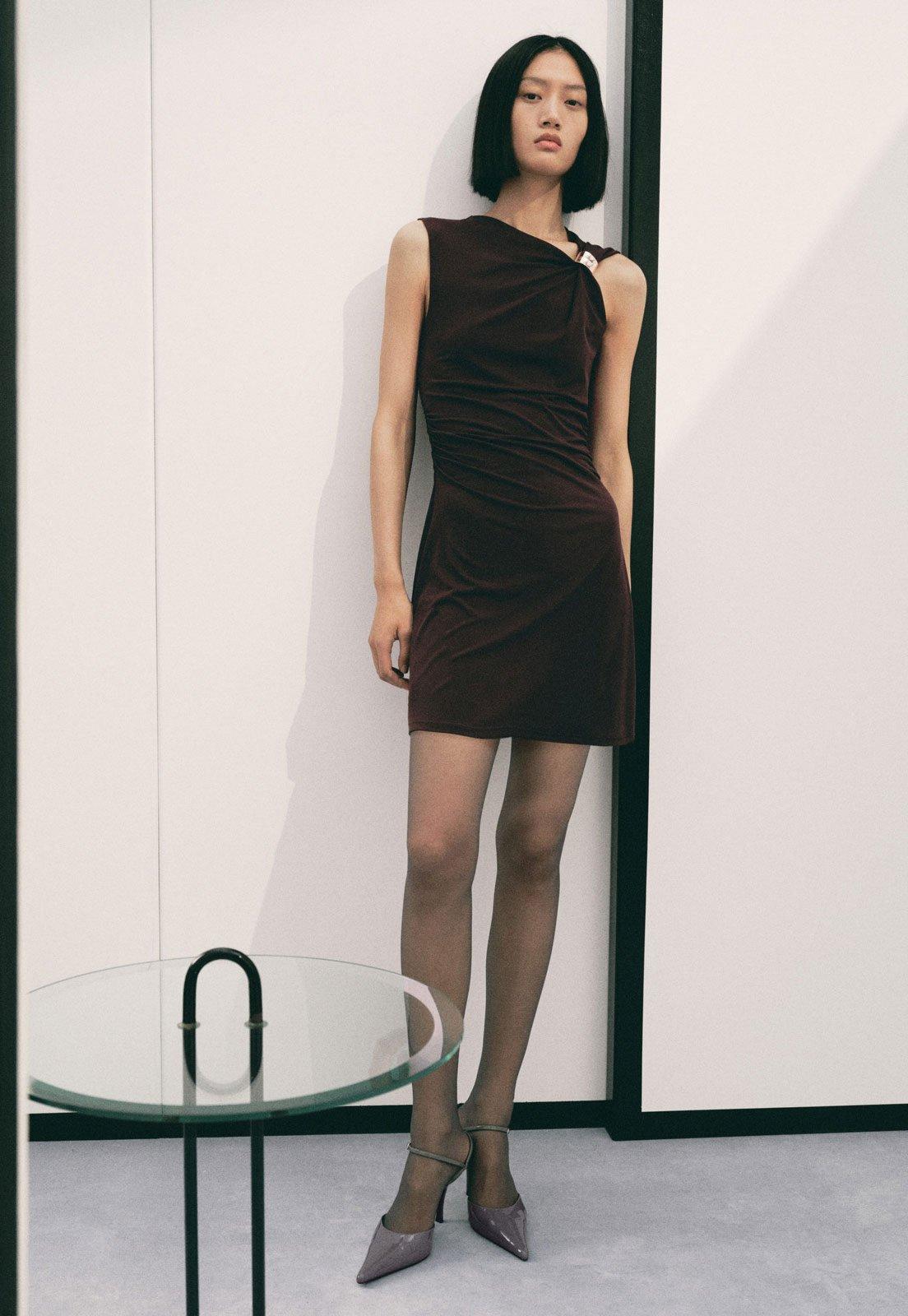Vestido Feminino Mango Assimétrico Marrom