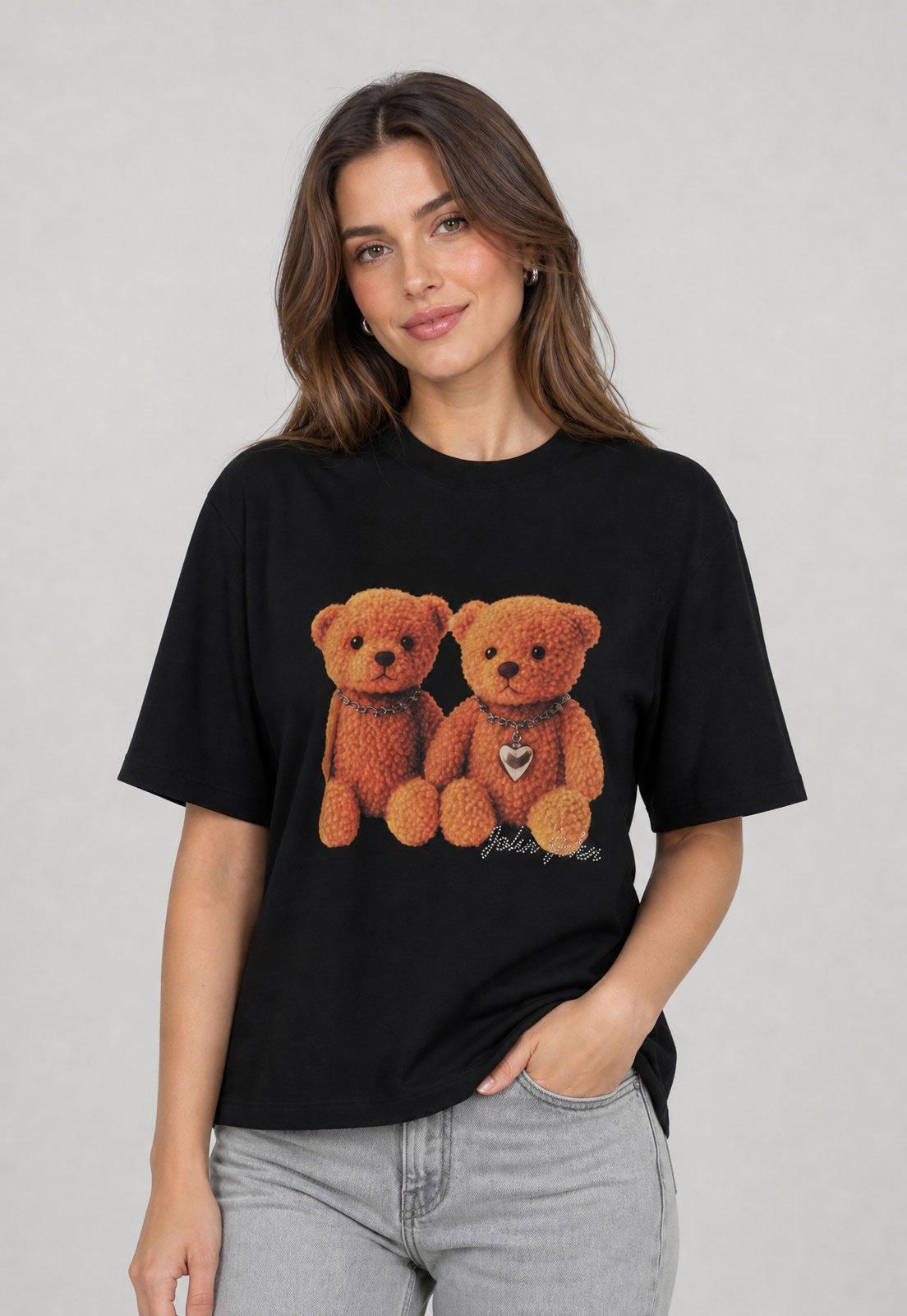 Camiseta Feminina John John Ursos Preta