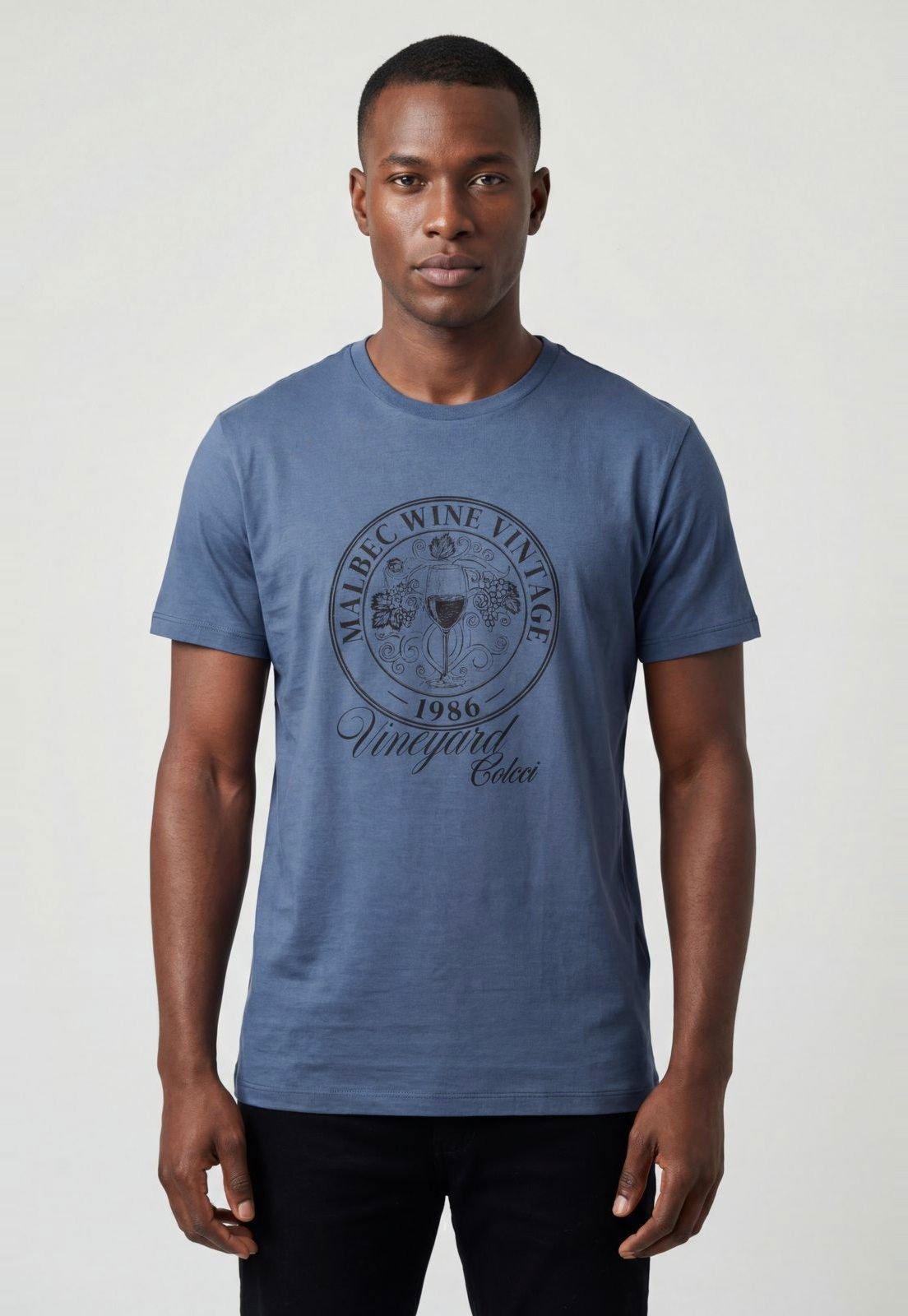 Camiseta Masculina Colcci Estampa Vintage Azul