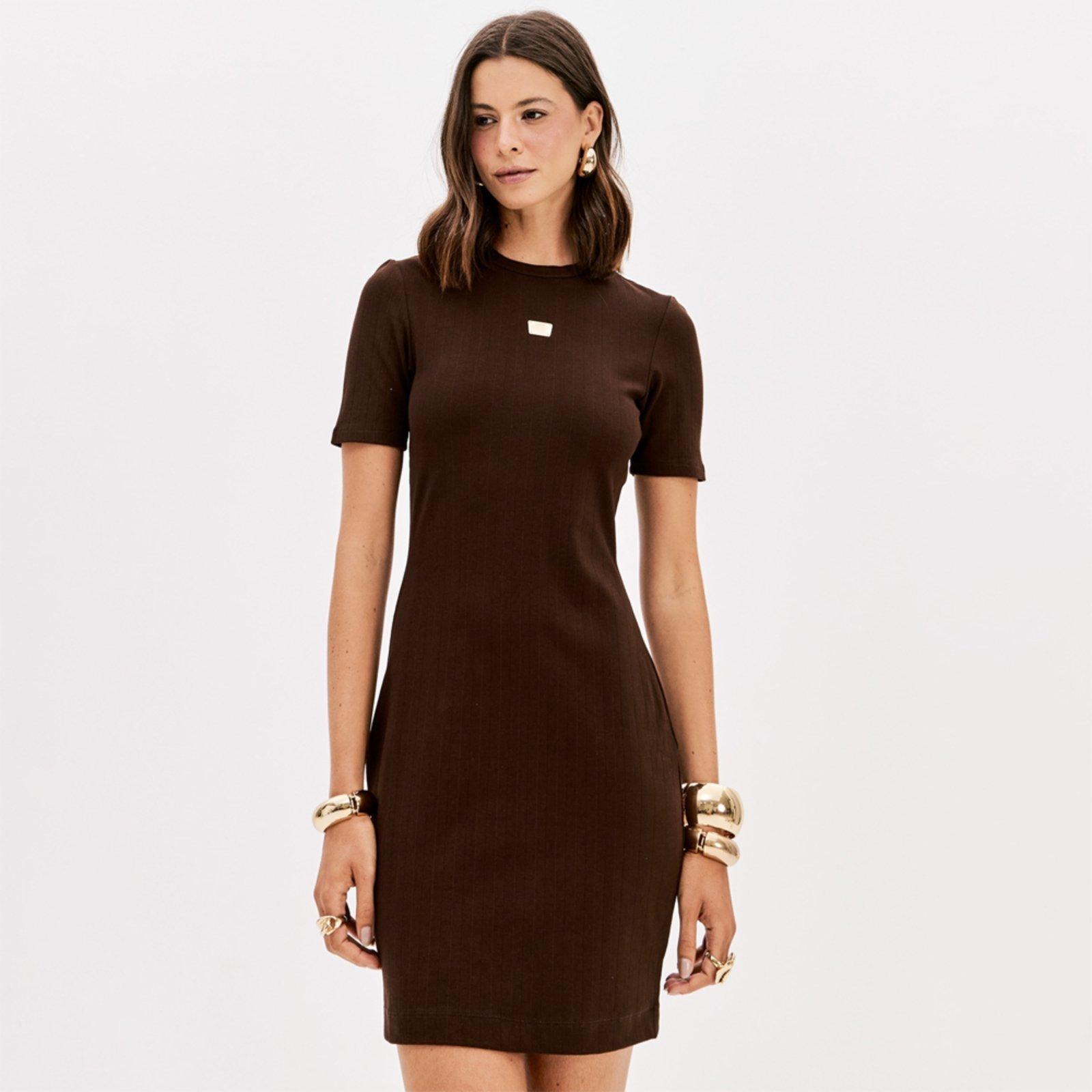 Vestido Curto Lança Perfume Manga Curta Pr26 Marrom Feminino