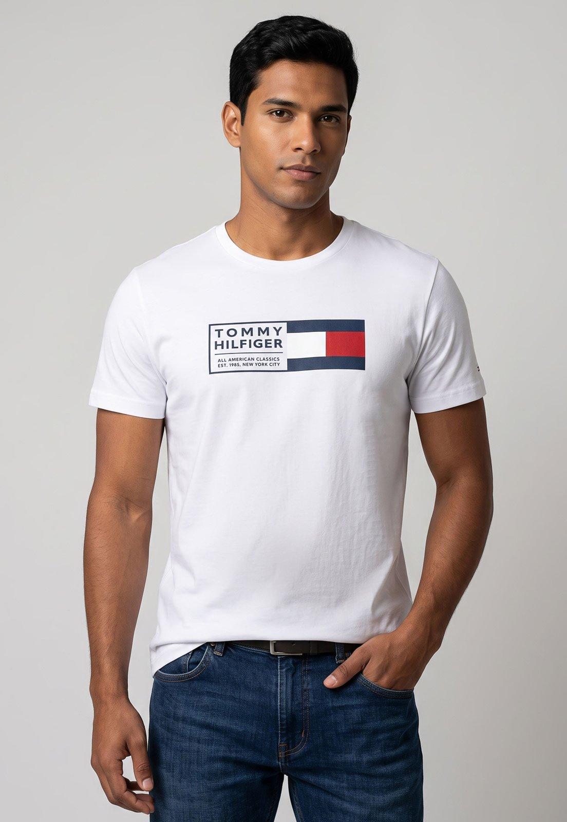 Camiseta Masculina Tommy Hilfiger Logo Branca