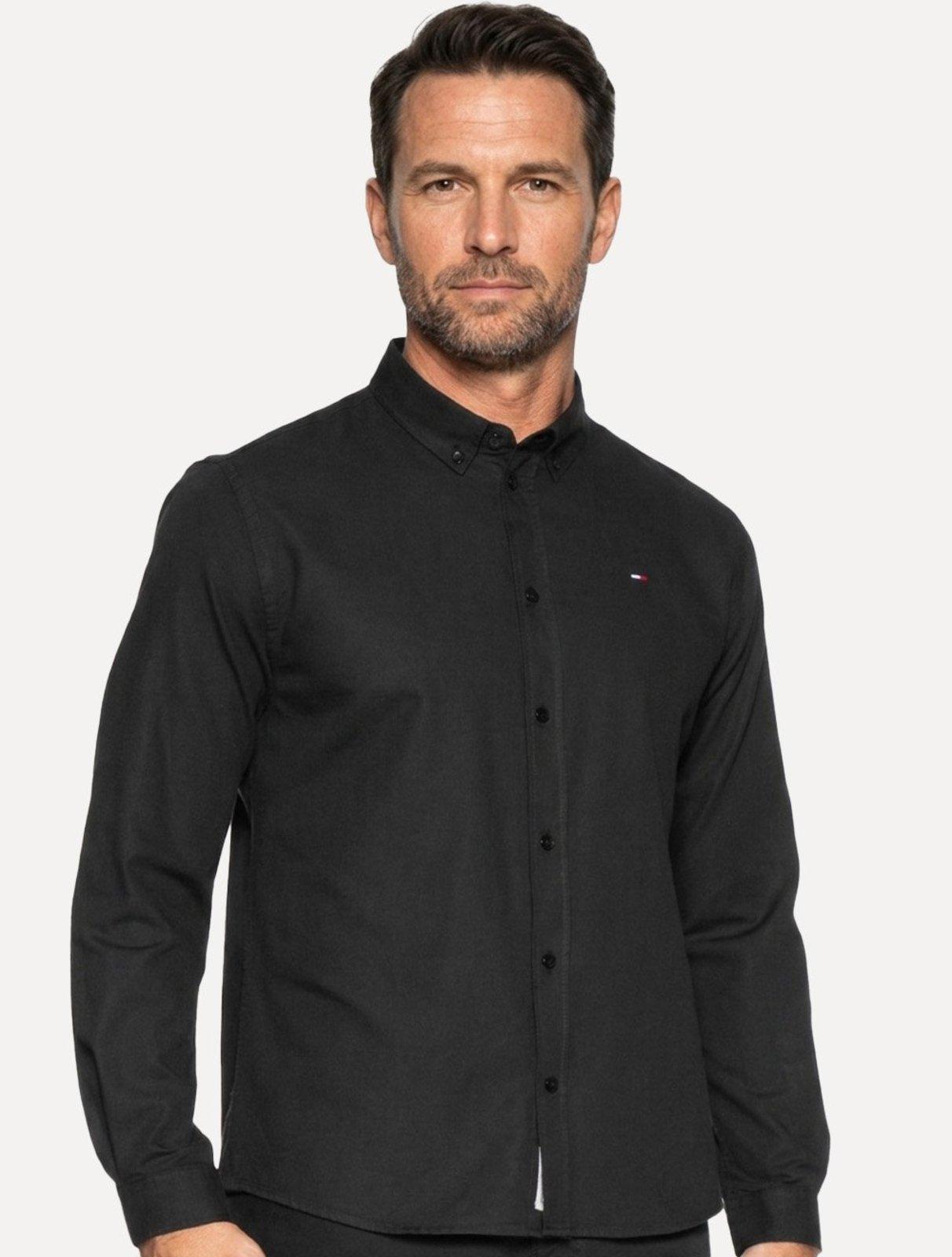 Camisa Tommy Hilfiger Masculina Oxford Regular Preta