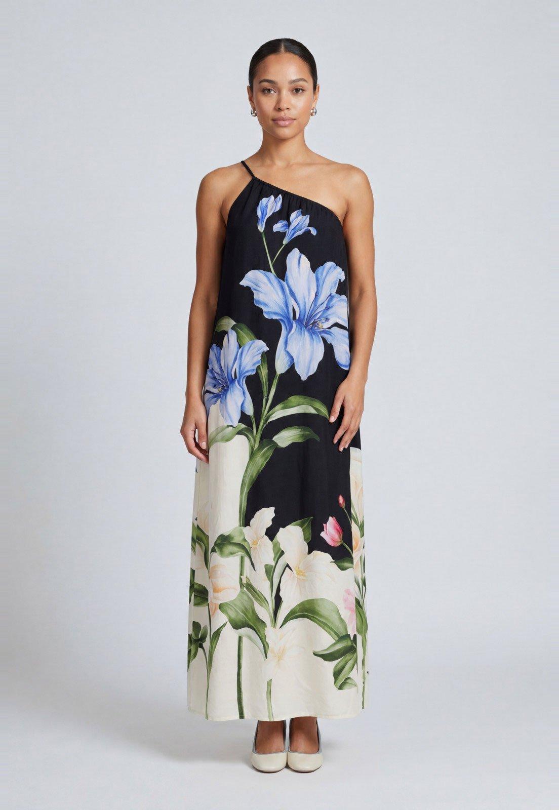 Vestido Feminino FARM Longo Maxi Estampa Floral Preto