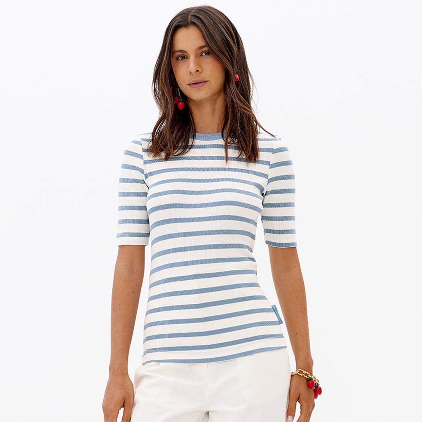 Blusa Canelada Lança Perfume Listrada Pr27 Azul Feminino