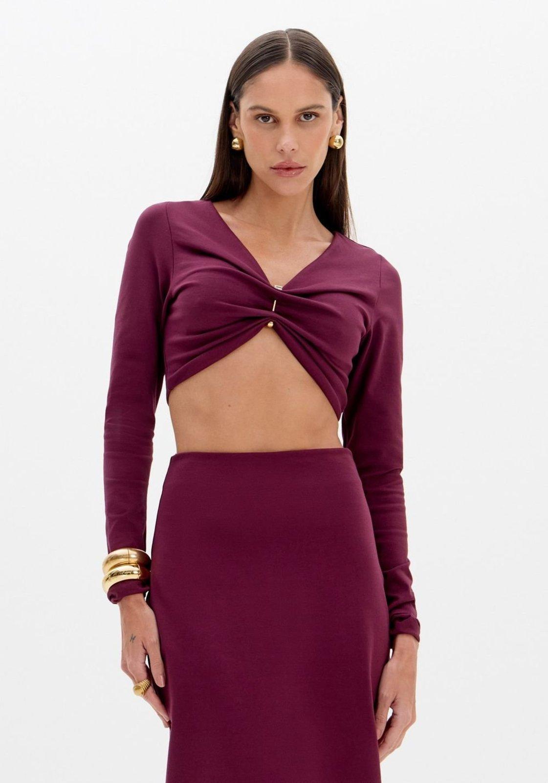 Top Cropped Com Manga Longa Lança Perfume