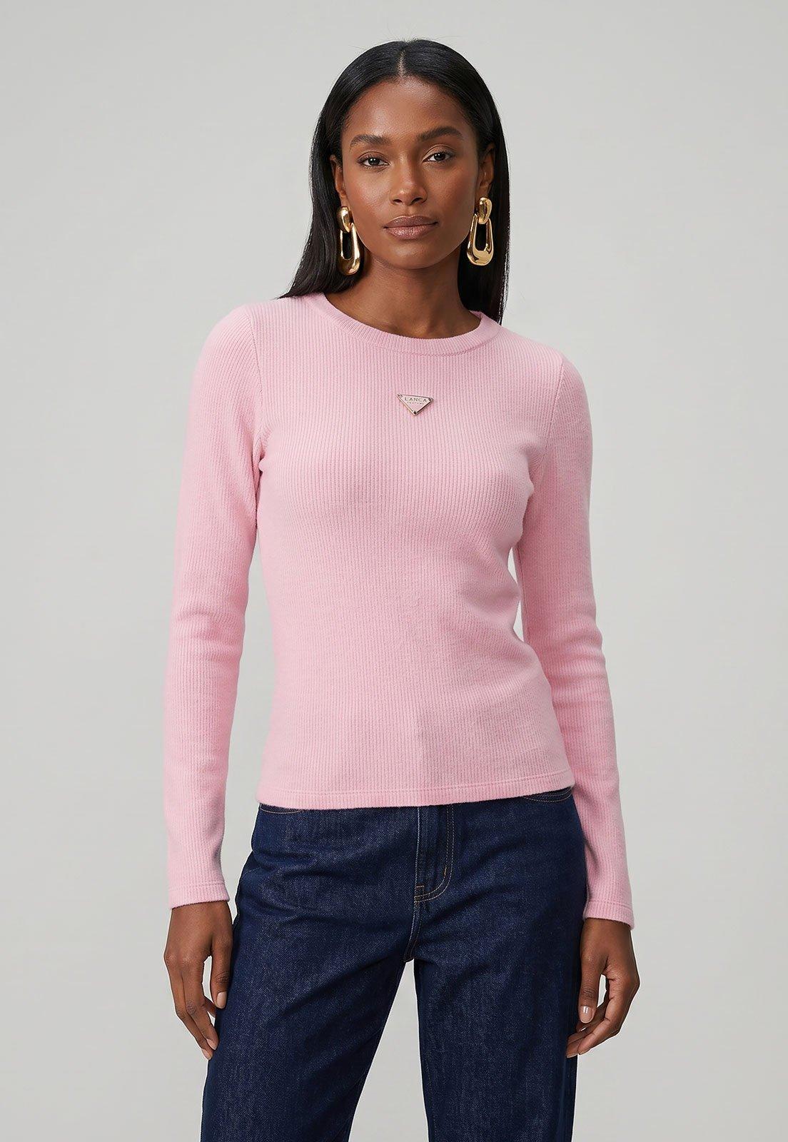 Blusa Feminina Lança Perfume Manga Longa Canelada Rosa