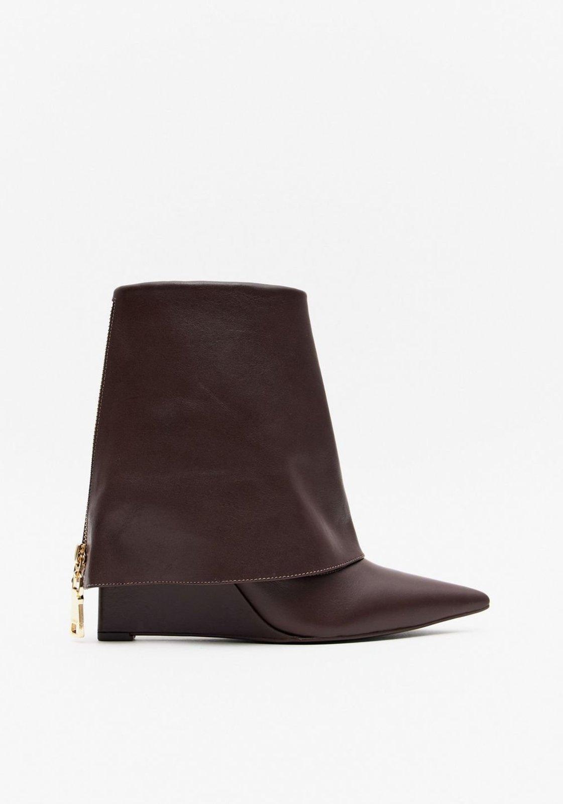 Bota Cano Médio Fold Over Couro Anabela Lança Perfume
