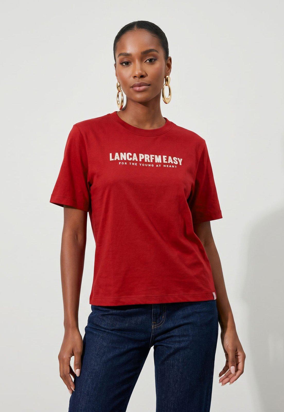 Camiseta Feminina Lança Perfume Estampa Frontal Vermelha