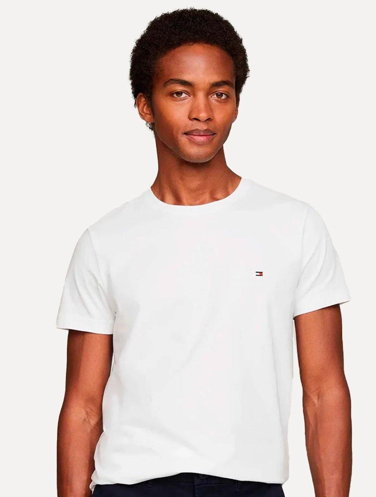 Camiseta Tommy Jeans Masculina Regular Jersey C-Neck Flag Branca