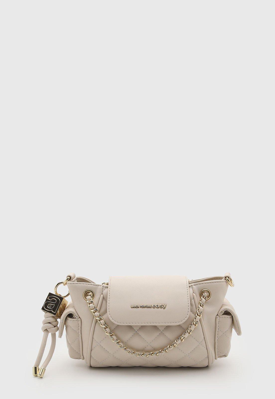 Bolsa Média Lança Perfume Quilted Detalhe Corrente Off-White