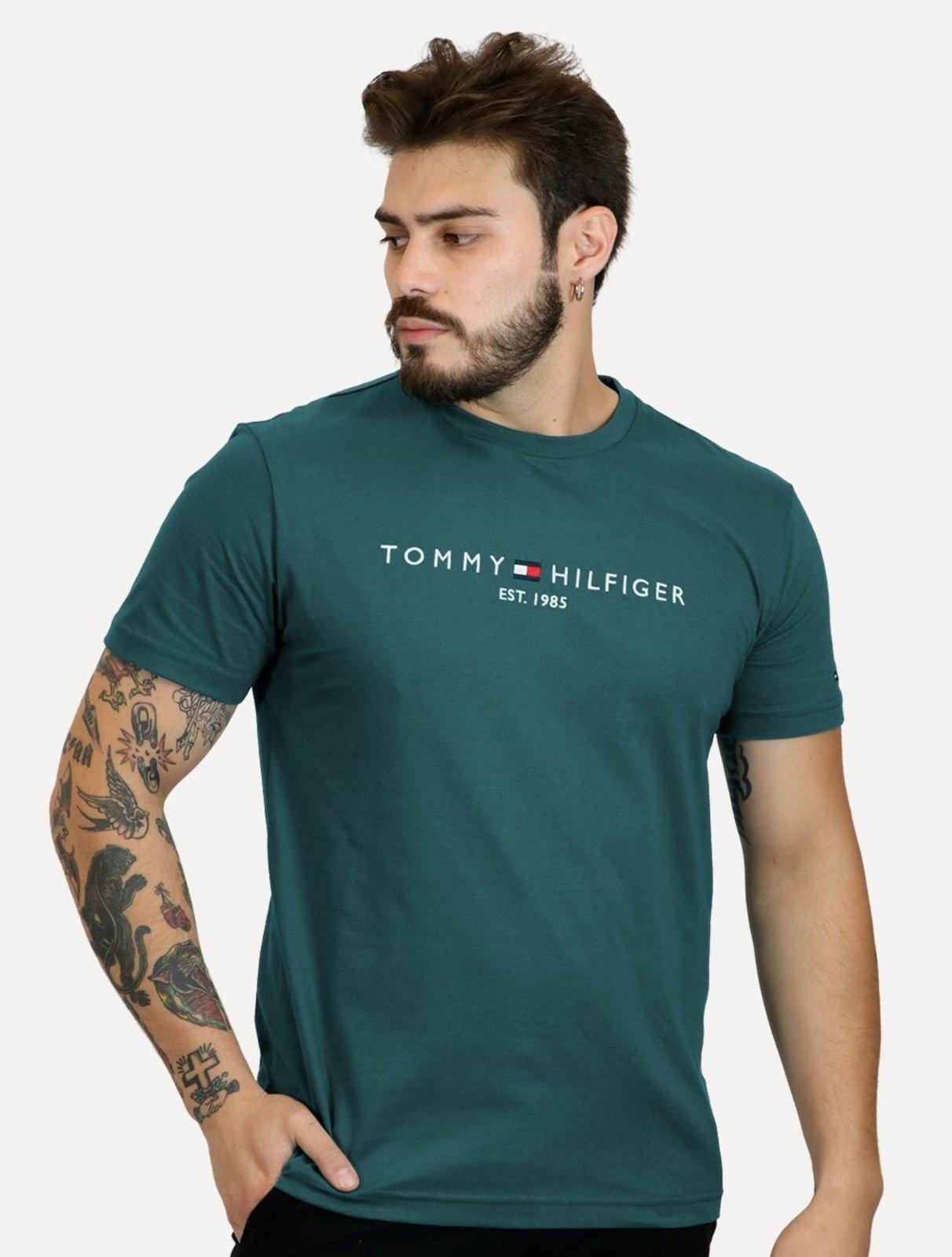 Camiseta Tommy Hilfiger Masculina Core Logo Verde Escuro