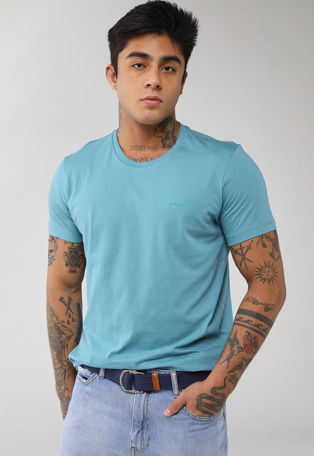 Camiseta Masculina Colcci Logo Bordado Azul