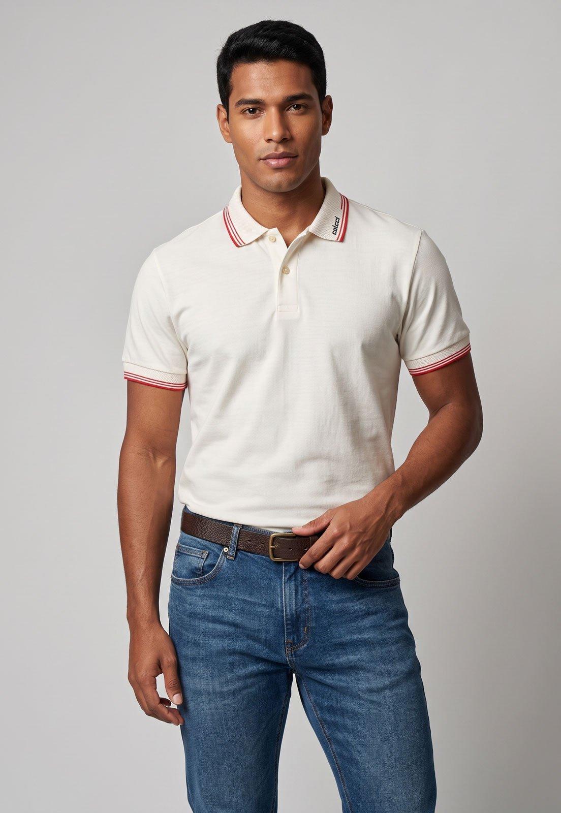Polo Masculina Colcci Friso Off White