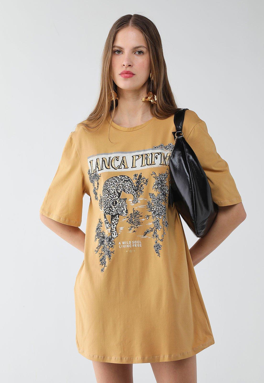 Vestido Feminino Lança Perfume T-Dress Estampado Mostarda