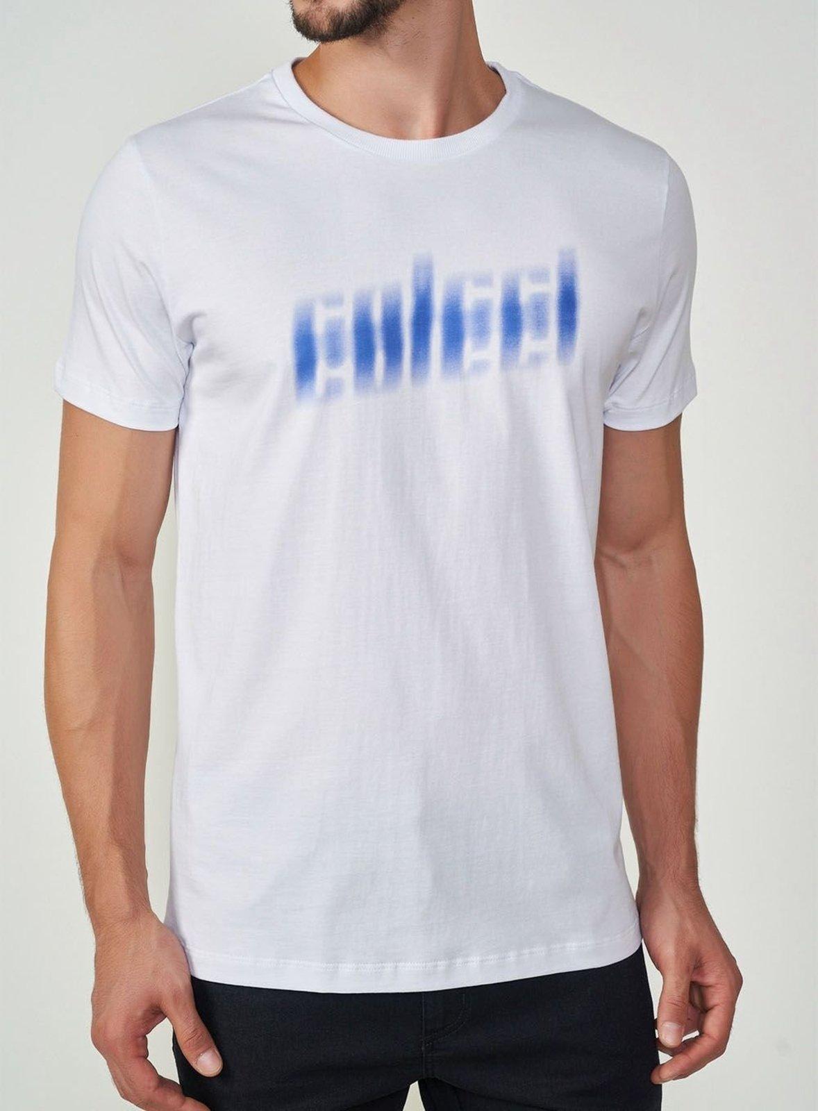 Camiseta Slim Strong Logomania Efeito Desfoque Colcci Branco
