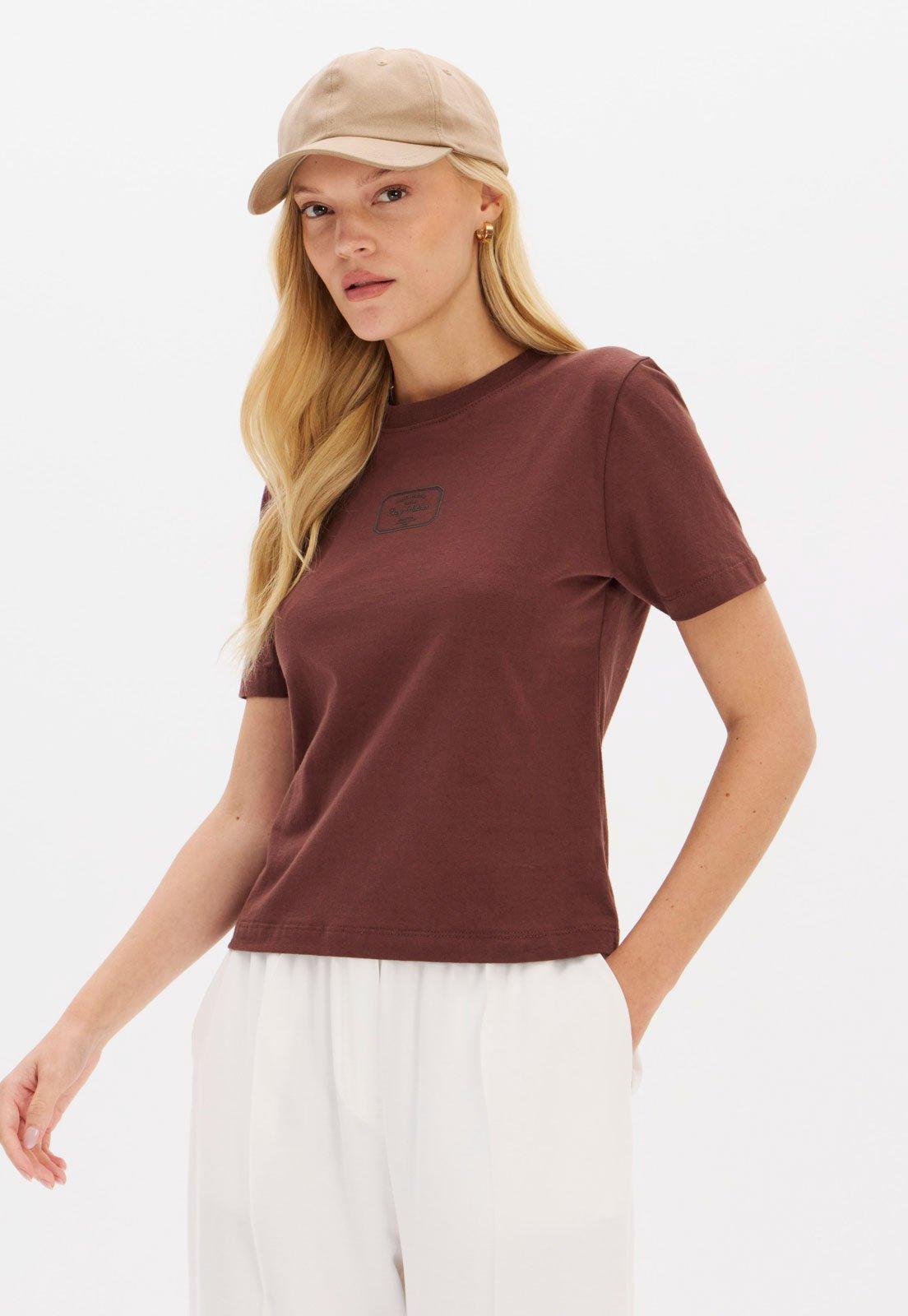 Camiseta Feminina Lança Perfume Gola Redonda Marrom