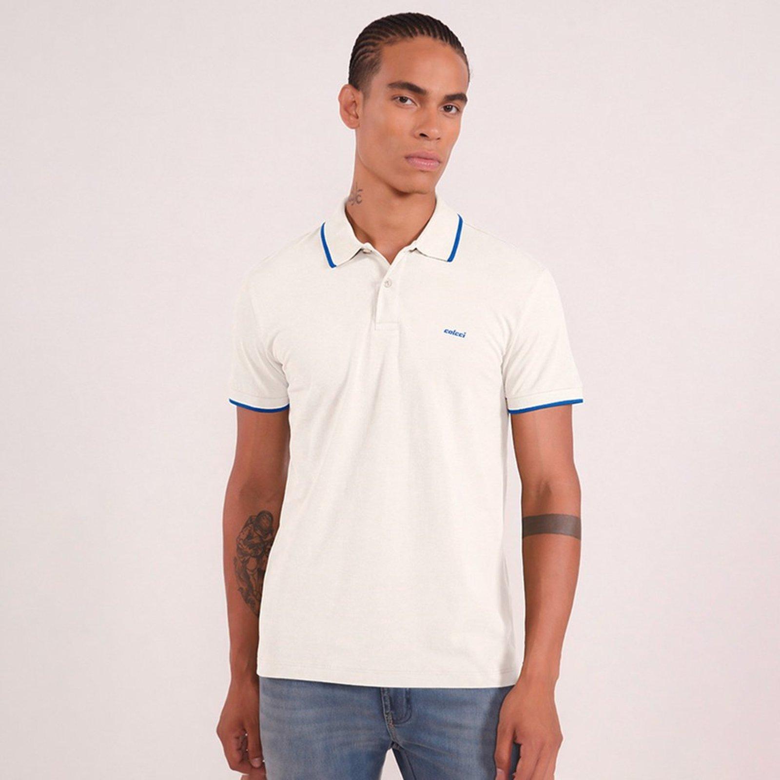 Camisa Polo Colcci Piquet 1 Listra In26 Off White Masculino