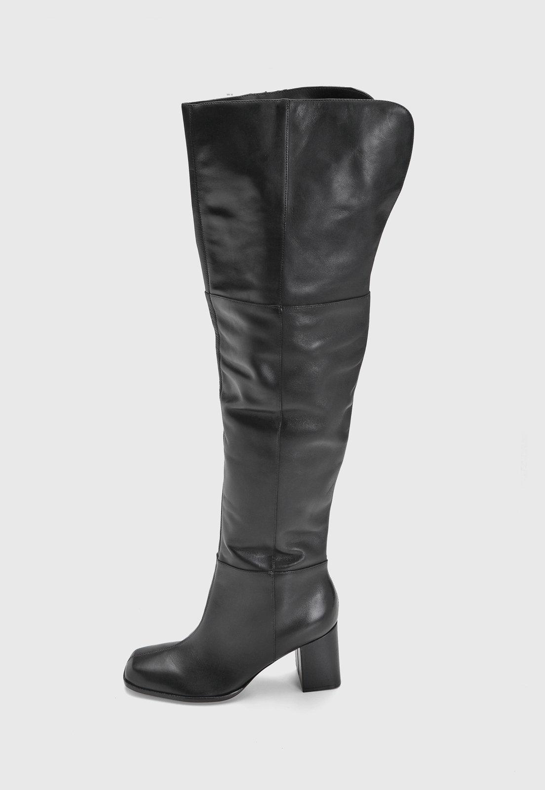 Bota Feminina Arezzo Cano Alto Couro Preta
