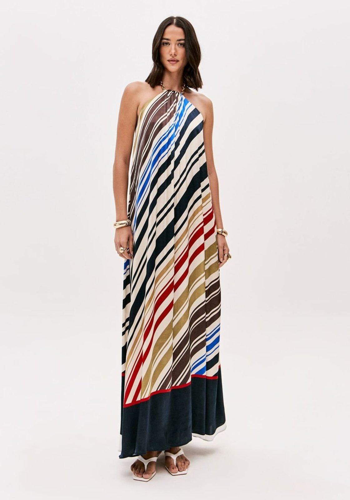 Vestido Super Midi Estampado Frente Única Lança Perfume