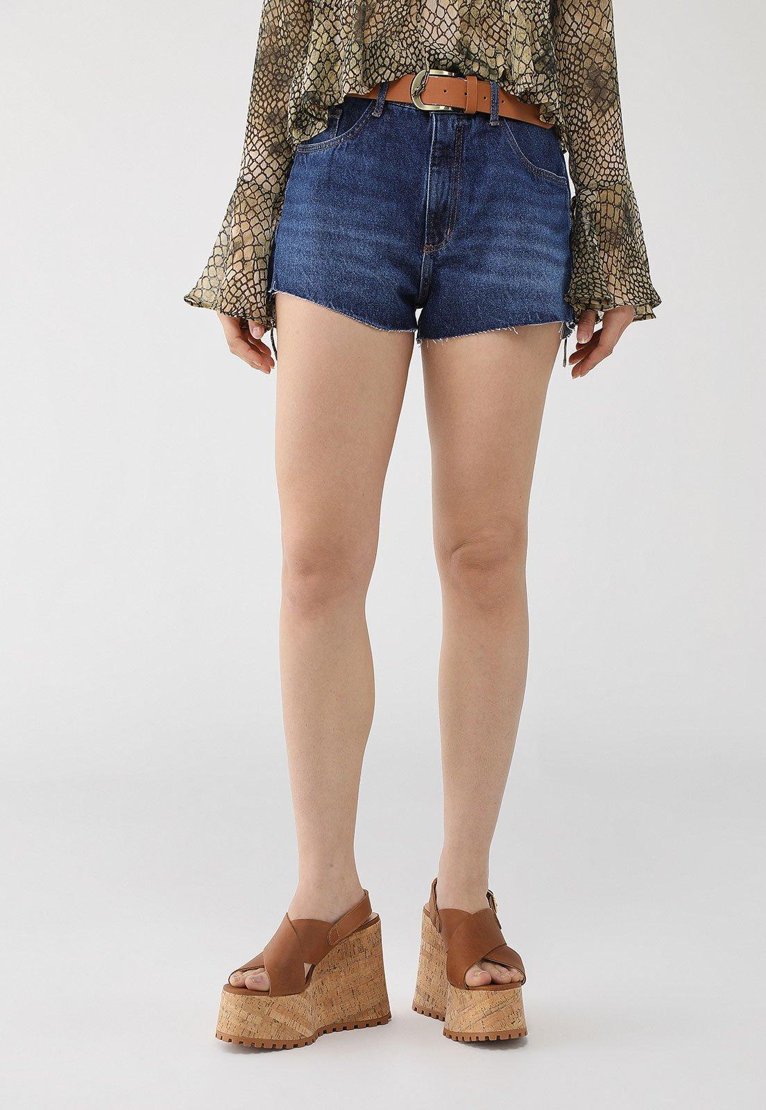 Short Jeans Lança Perfume Relaxed Barra Destroyed Azul