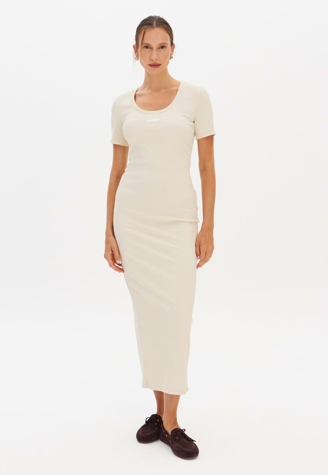 Vestido Feminino Lança Perfume Justo Midi Off-White