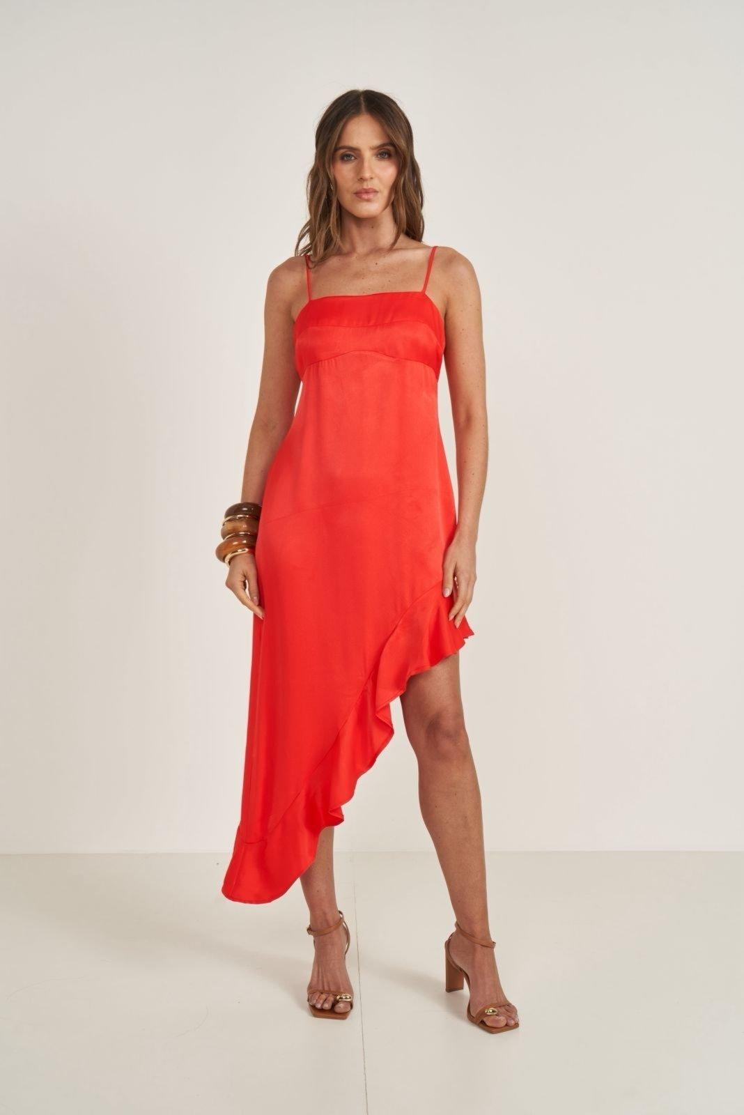 Vestido Comfort Assimétrico Com Fenda Lateral Colcci Vermelho Ife