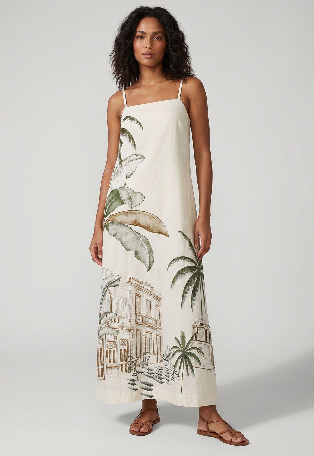 Vestido Feminino FARM Tropical Longo Off-White