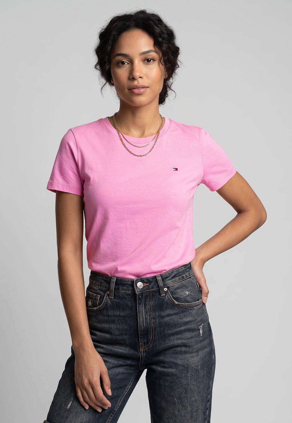 Camiseta Feminina Tommy Hilfiger New Crew Rosa