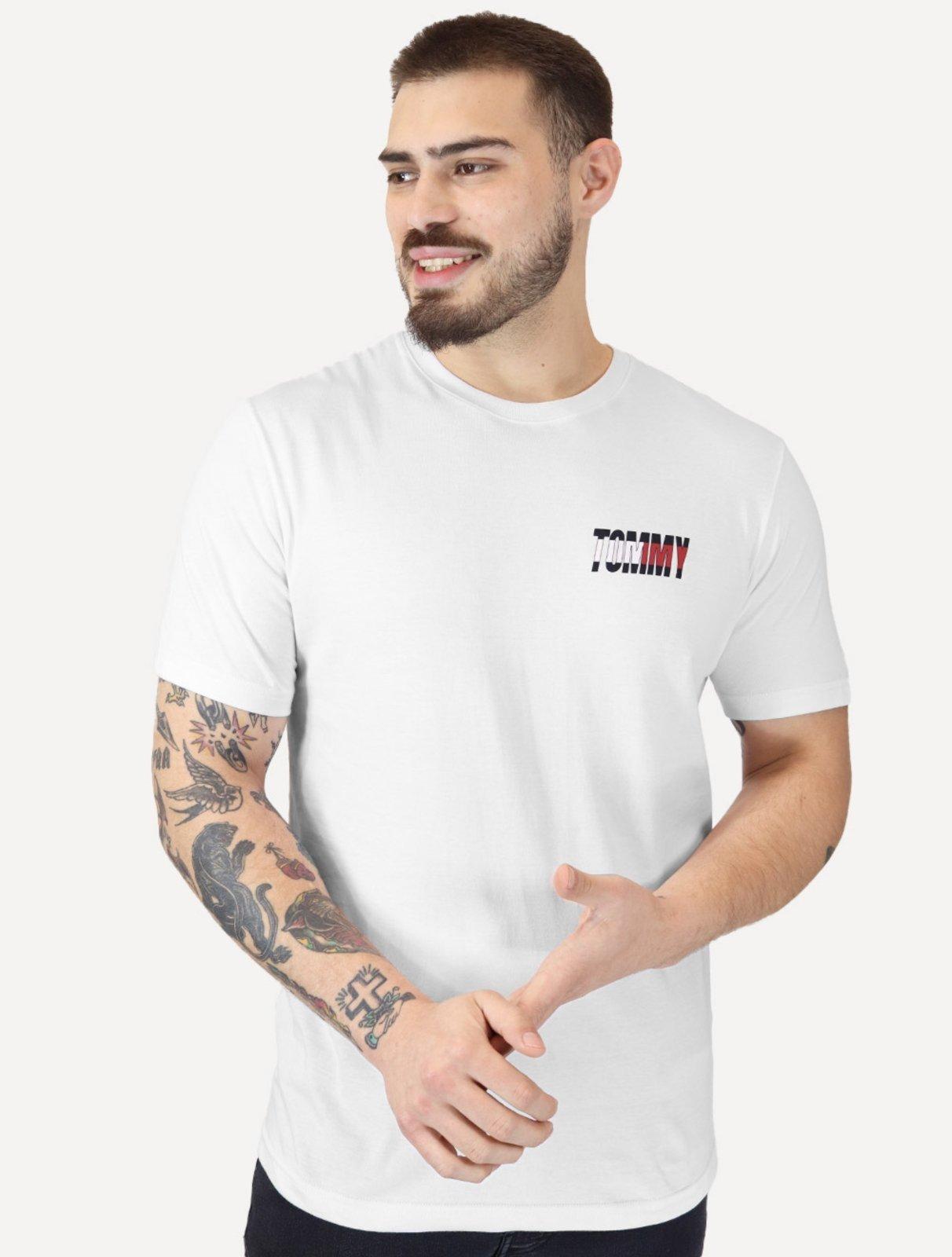 Camiseta Tommy Jeans Masculina Regular Italic Colors Logo Branca