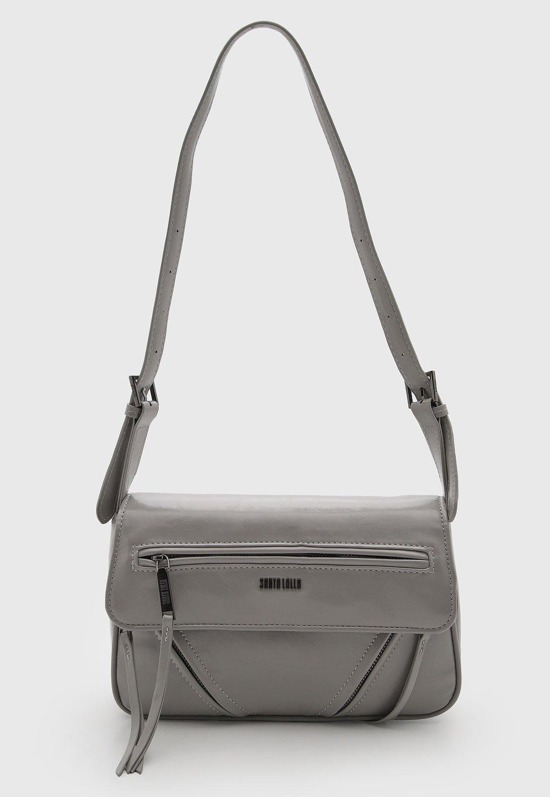 Bolsa Santa Lolla Retangular Zíperes Cinza