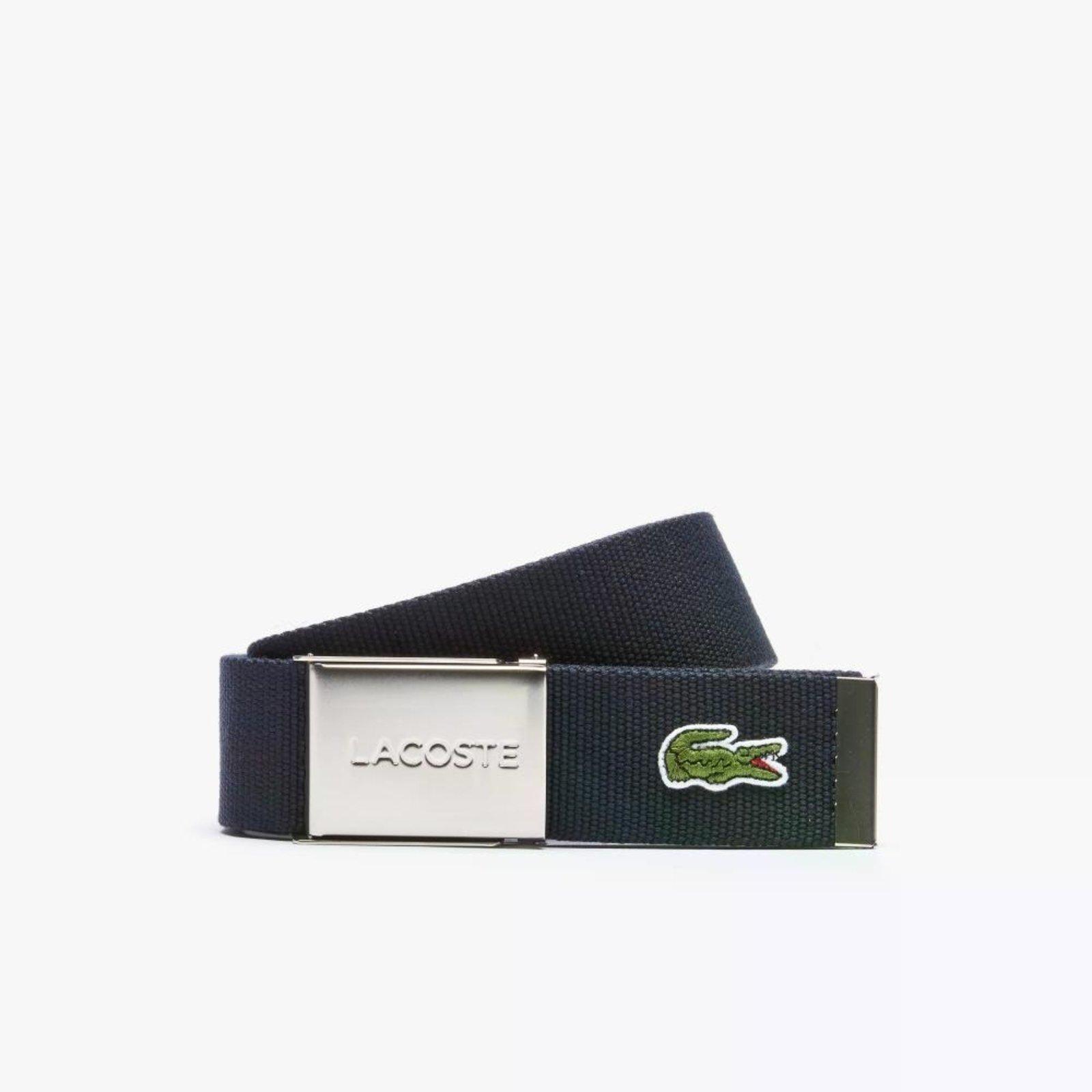 Cinto masculino Made in France em tecido com fivela com gravação Lacoste Azul