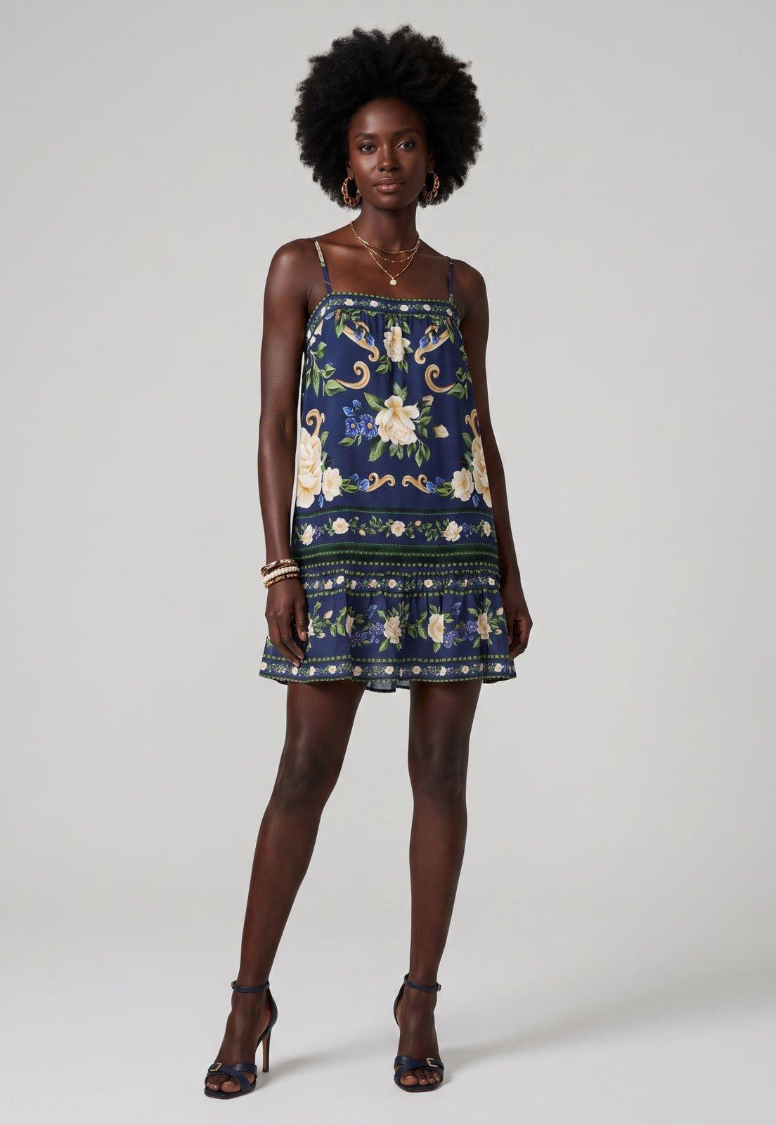 Vestido FARM Curto Floral Azul