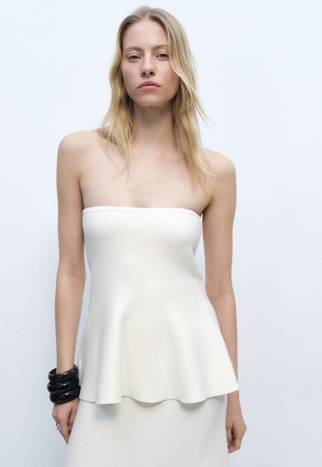 Blusa Tricot Mango Acinturada Pep Off-White