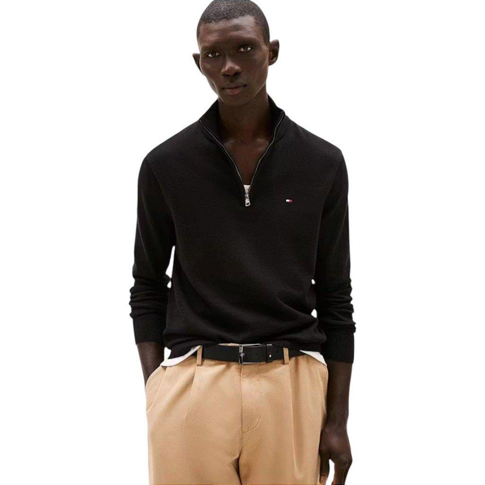 Suéter Tommy Hilfiger Essential Gola Alta C/Ziper Preto