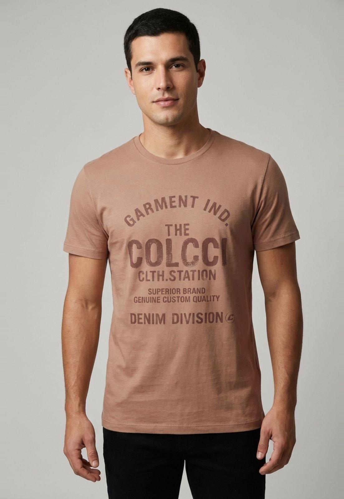 Camiseta Masculina Colcci Estampa Frontal Marrom