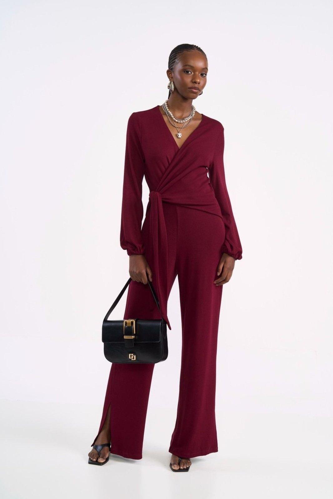 Macacão Wide Leg Wrap Colcci Bordo Bloodston