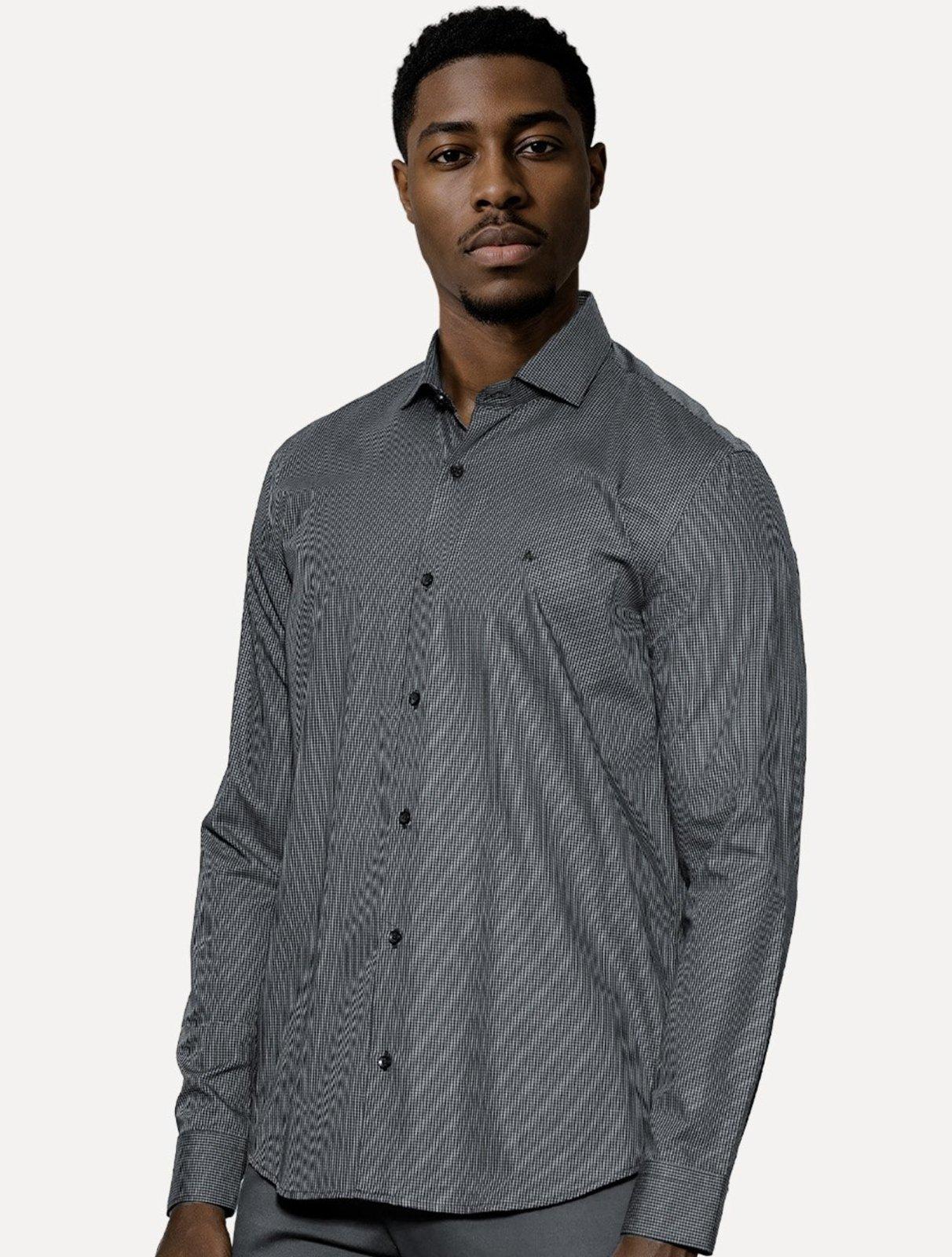 Camisa Aramis Masculina Manga Longa Mini Xadrez Marinho/Branco
