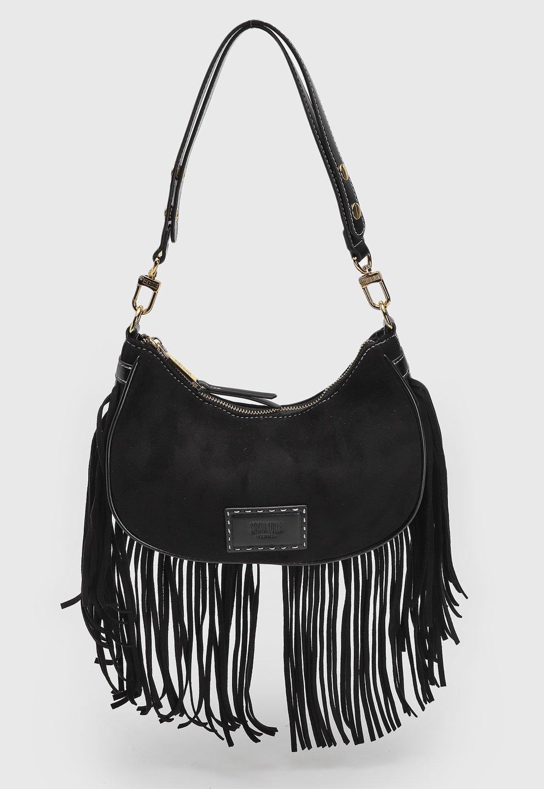Bolsa Média Feminina Santa Lolla Franjas Preta