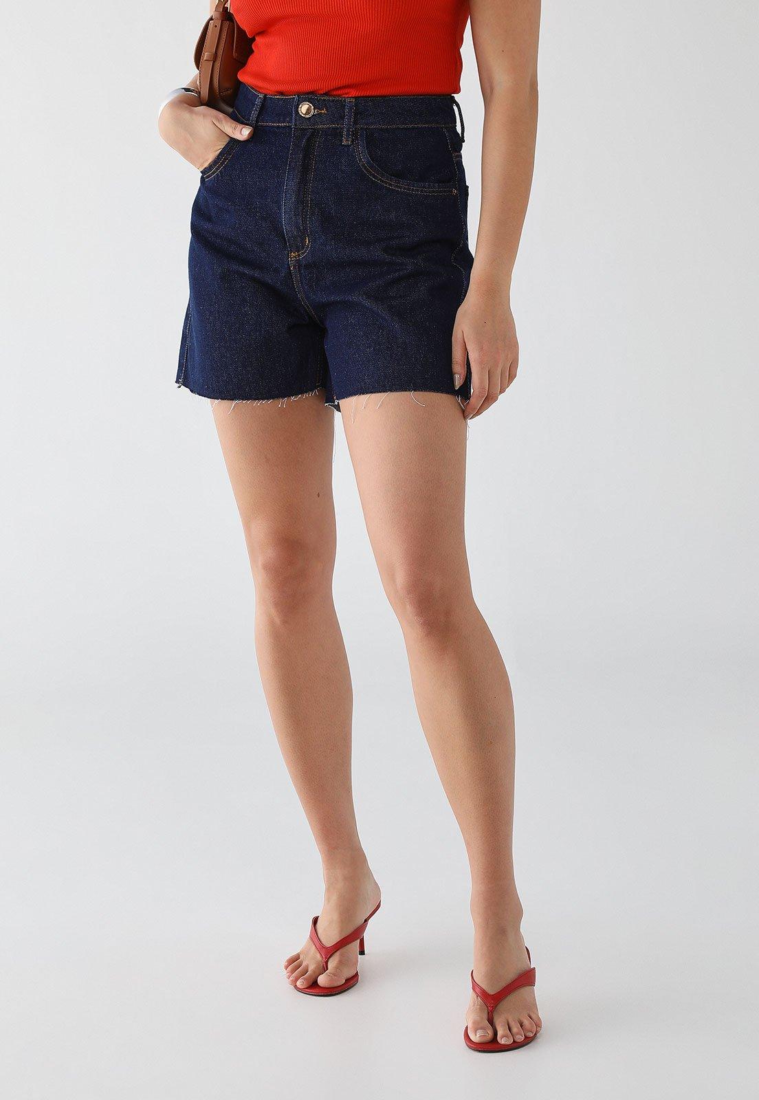 Short Jeans Feminino Lança Perfume Mom Super High Azul Escuro
