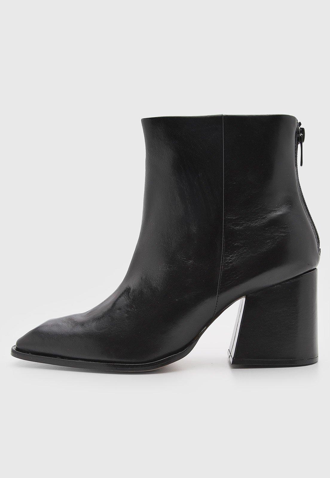 Bota Feminina Capodarte Couro Salto Bloco Preto