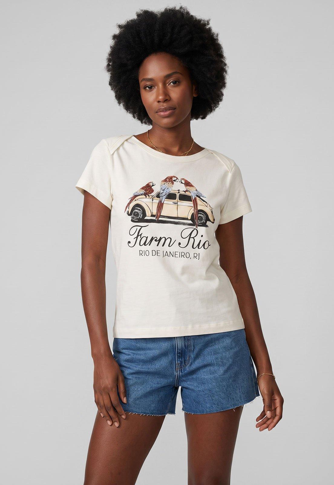 Camiseta Feminina FARM Com Estampa Branca