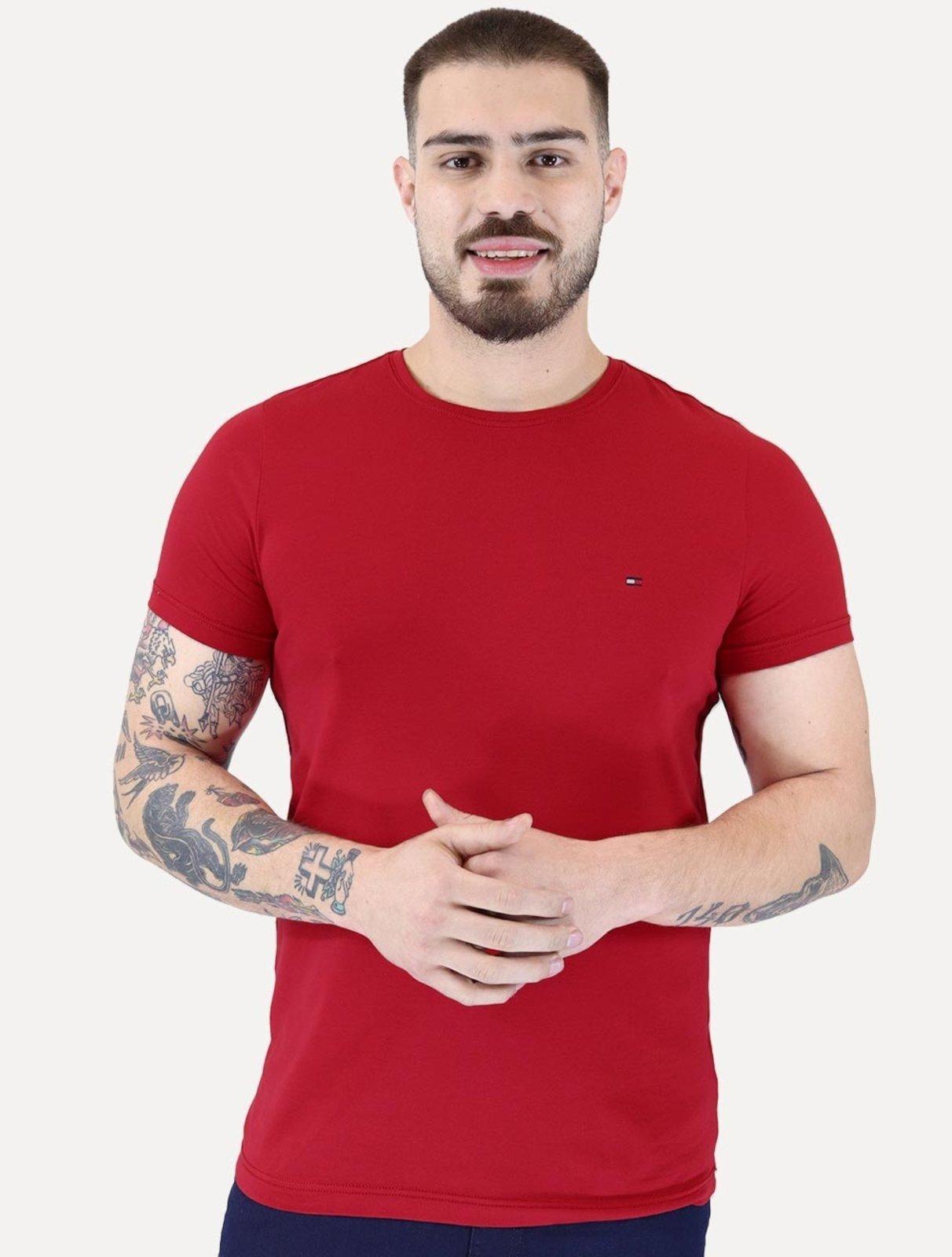 Camiseta Tommy Hilfiger Masculina Slim Fit Essential Stretch Vermelha