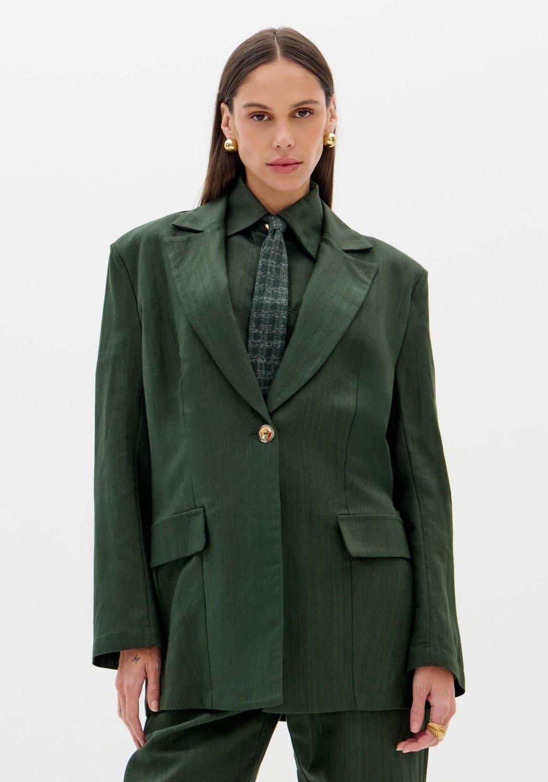 Blazer Regular Alongado Com Linho Lança Perfume