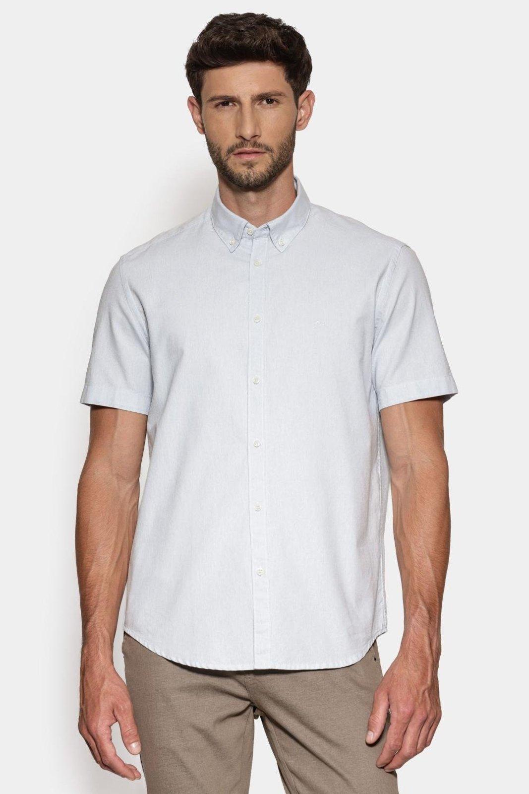Camisa Aramis Manga Curta Slim Oxford Planalto Azul Celeste