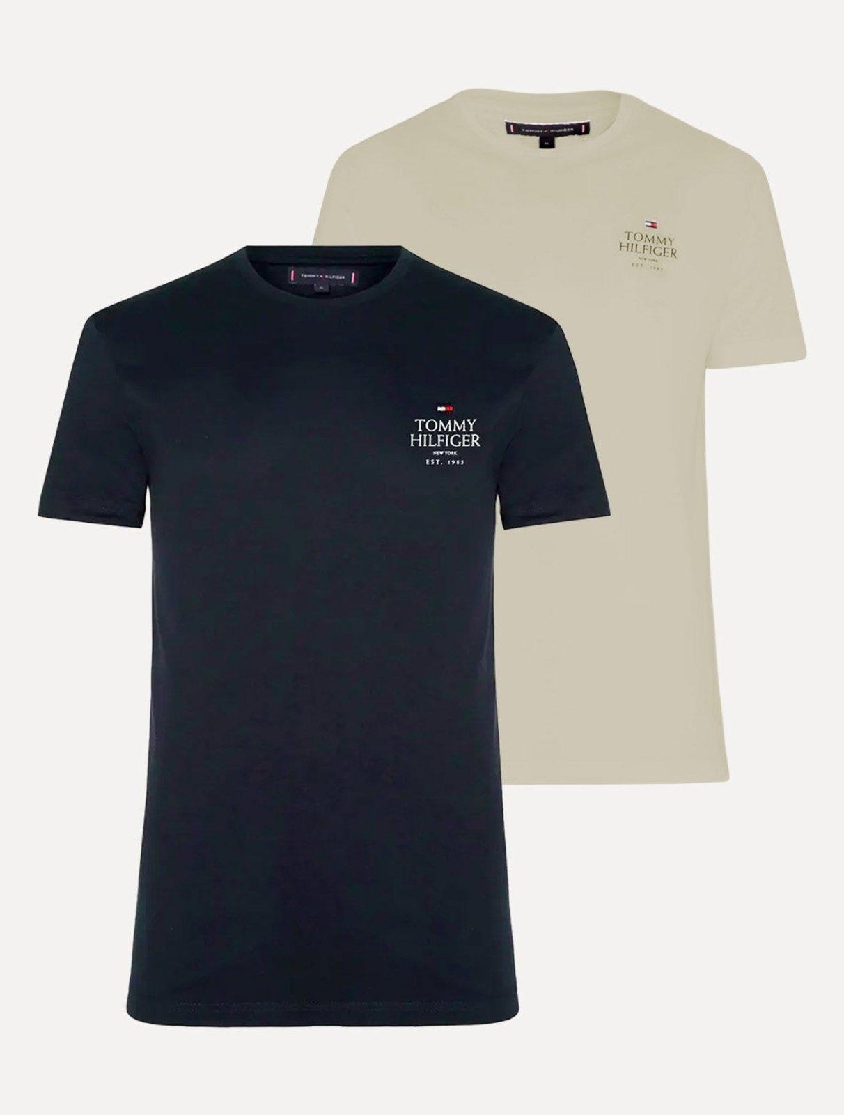 Kit Camisetas Tommy Hilfiger | Masculina Stack Brand Love Cáqui/Azul Marinho