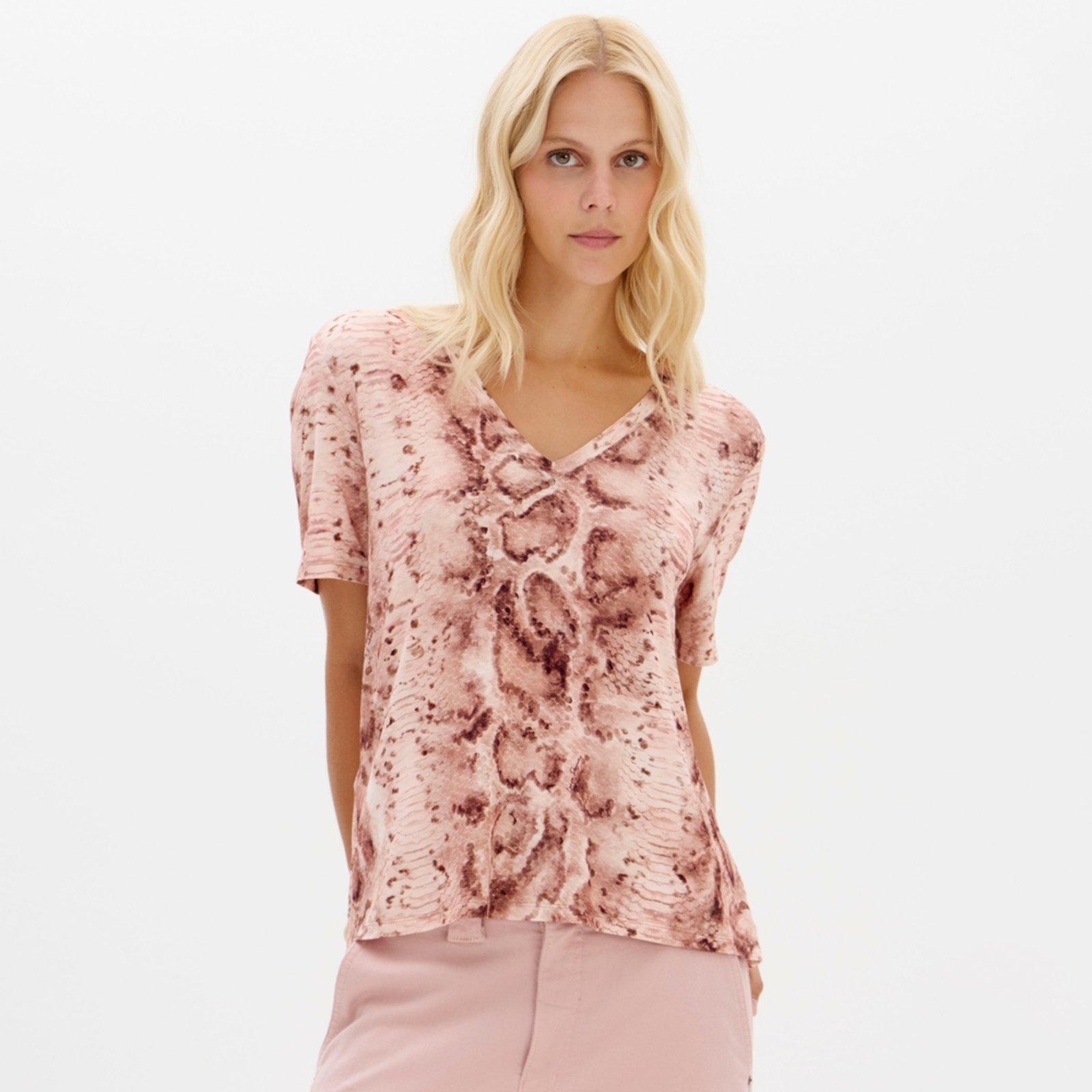 Blusa Lança Perfume Decote V Estampada Ou26 Rosa Feminino