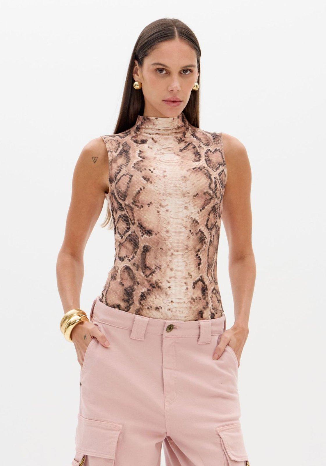 Blusa Canelada Estampada Sem Mangas Lança Perfume