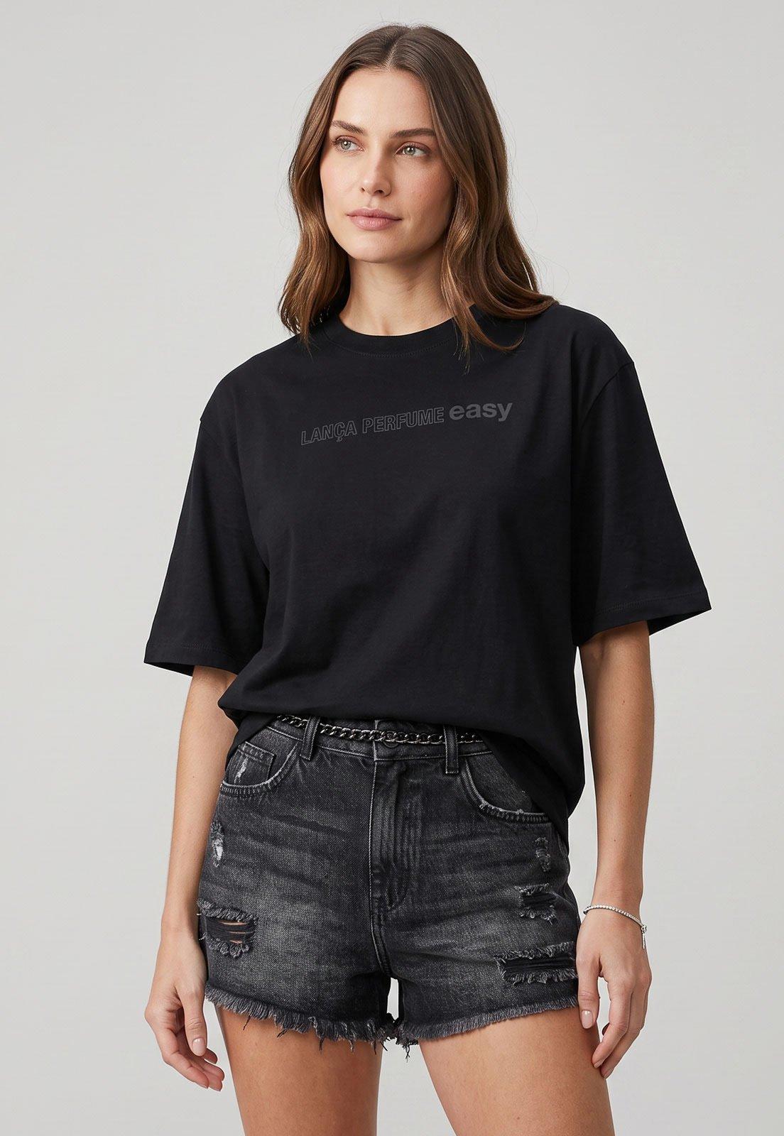 Camiseta Feminina Lança Perfume Lettering Preta