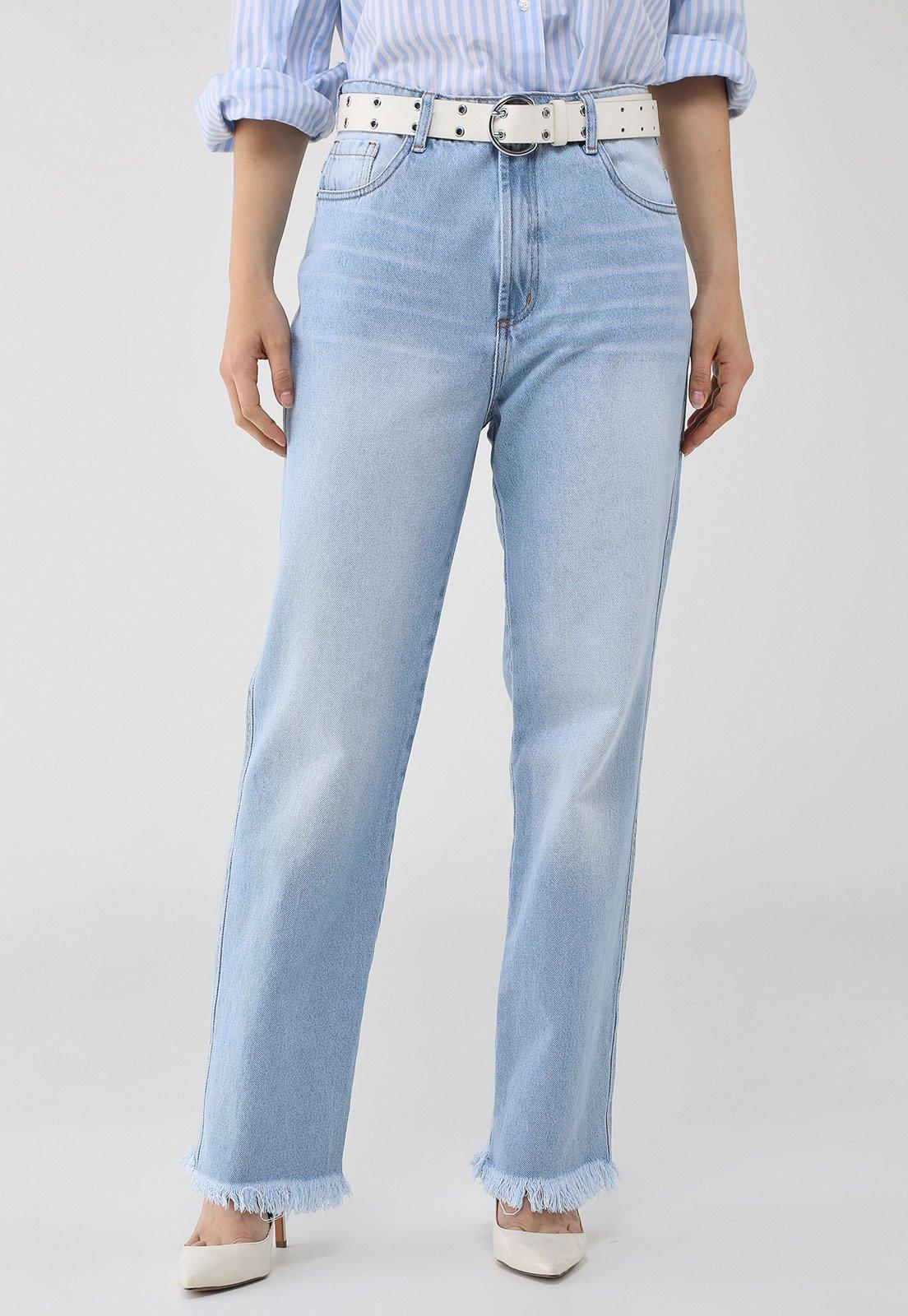 Calça Jeans Lança Perfume Reta Barra Destroyed Azul
